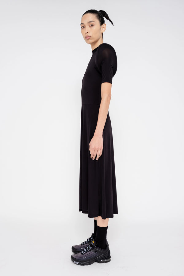 BLACK SPONGY SHOULDER DRESS