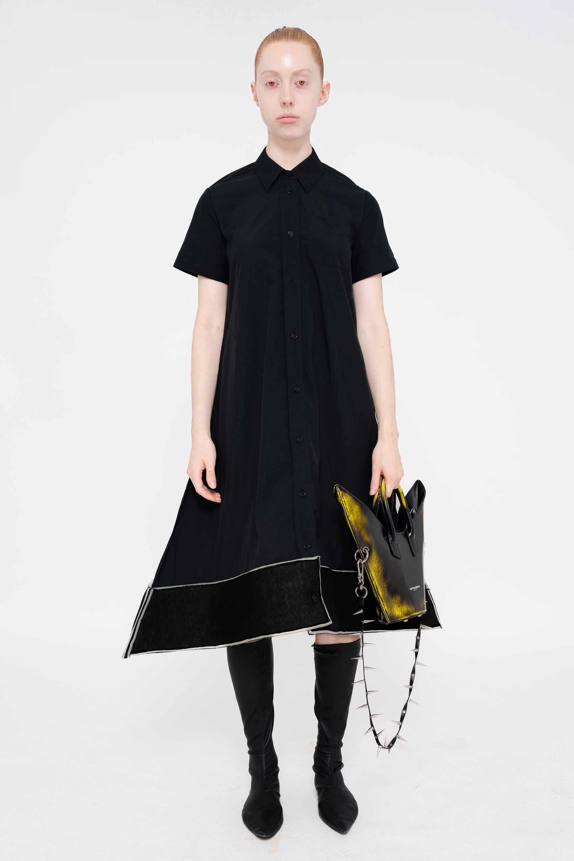 BLACK POINTY HEM SHIRT DRESS